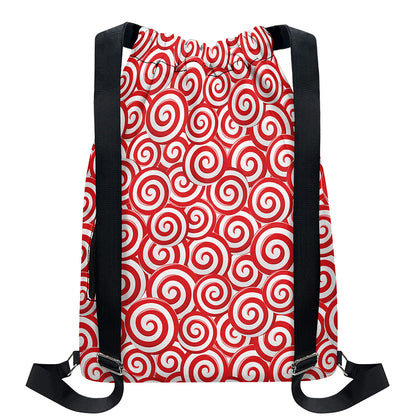 Red Lollipop Candy Pattern Print Drawstring Backpack