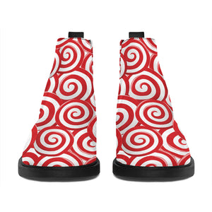 Red Lollipop Candy Pattern Print Flat Ankle Boots