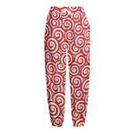 Red Lollipop Candy Pattern Print Fleece Lined Knit Pants