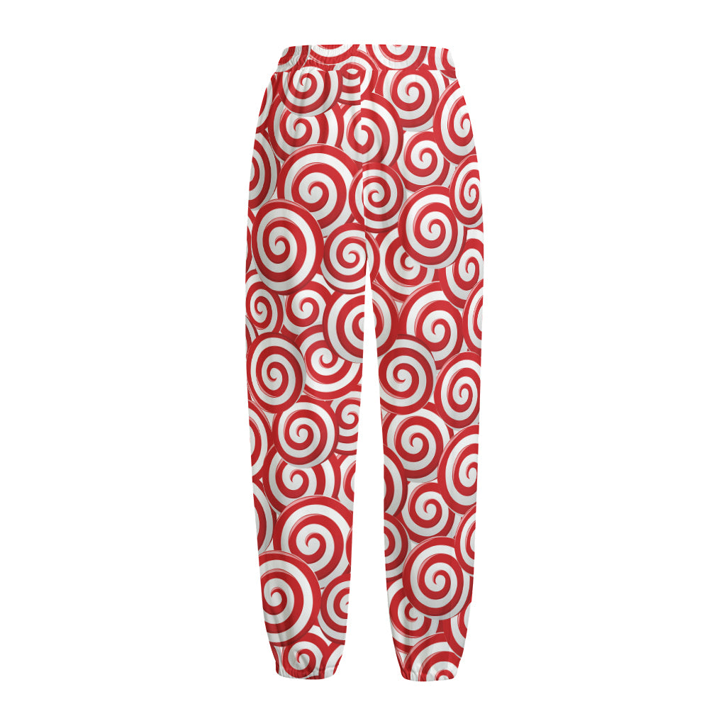 Red Lollipop Candy Pattern Print Fleece Lined Knit Pants