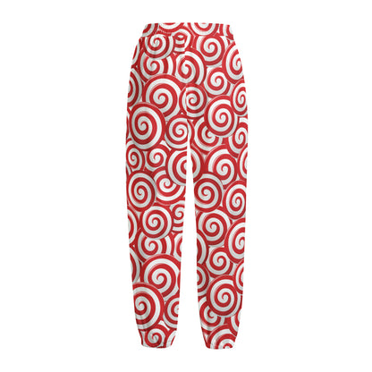 Red Lollipop Candy Pattern Print Fleece Lined Knit Pants