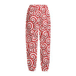 Red Lollipop Candy Pattern Print Fleece Lined Knit Pants