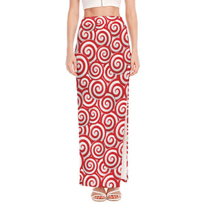 Red Lollipop Candy Pattern Print High Slit Maxi Skirt