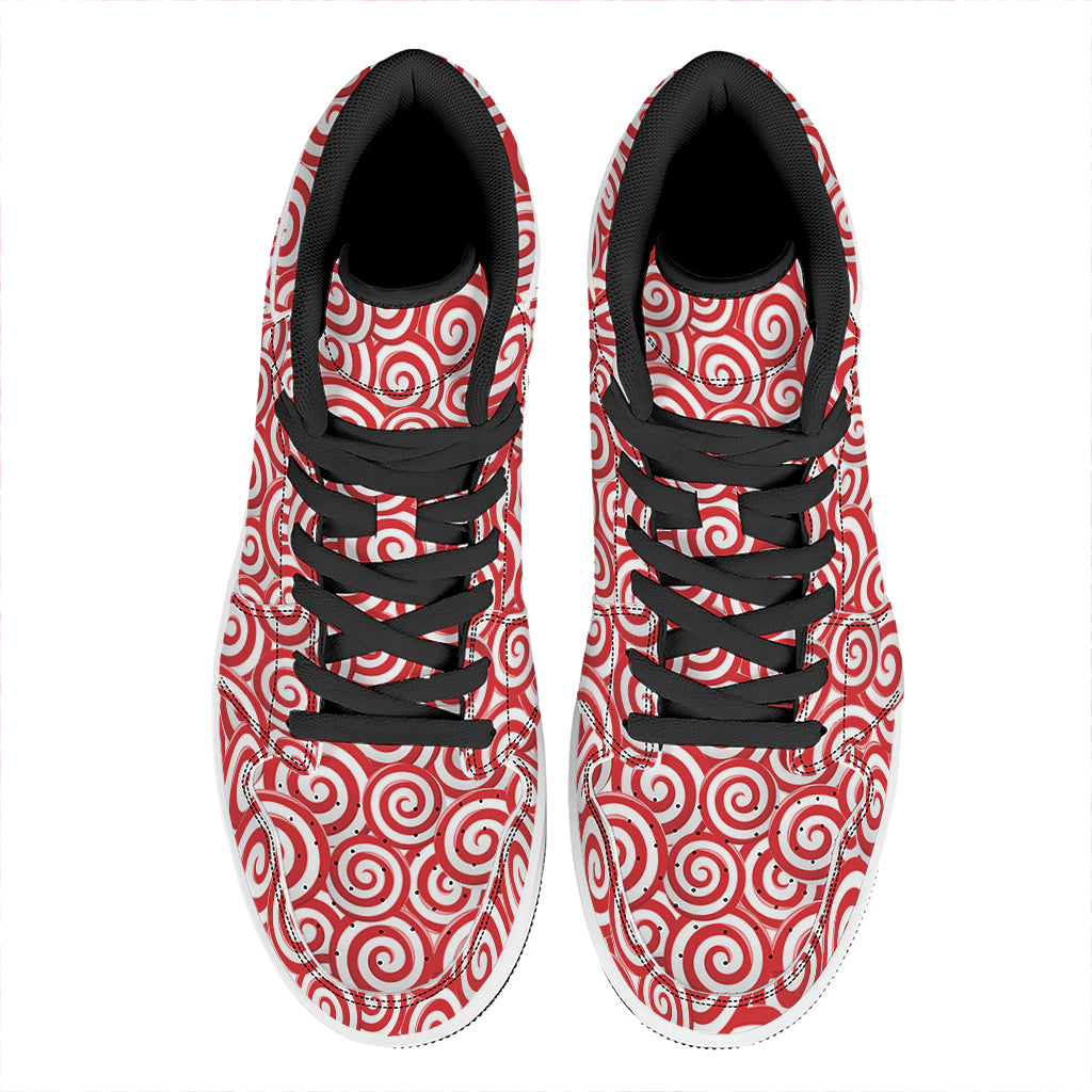 Red Lollipop Candy Pattern Print High Top Leather Sneakers