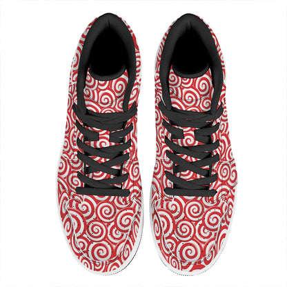 Red Lollipop Candy Pattern Print High Top Leather Sneakers