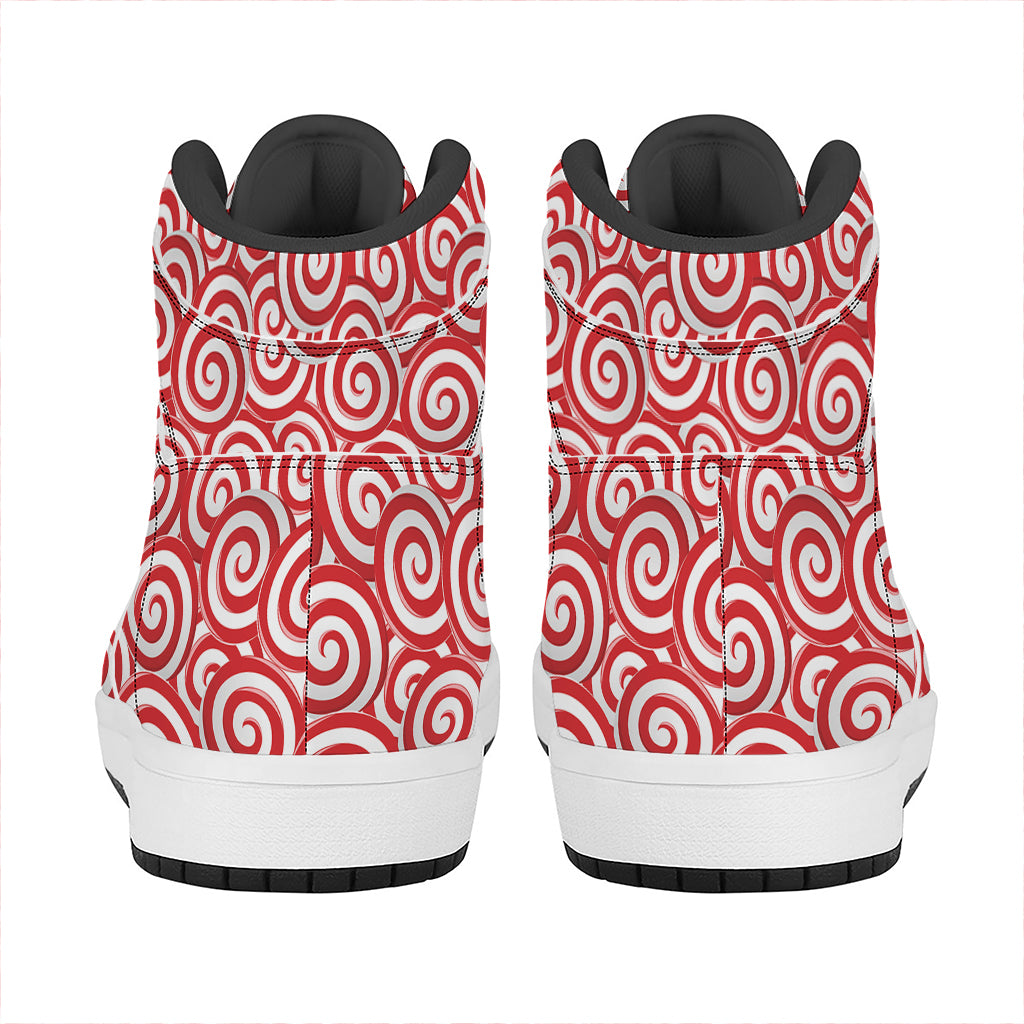 Red Lollipop Candy Pattern Print High Top Leather Sneakers