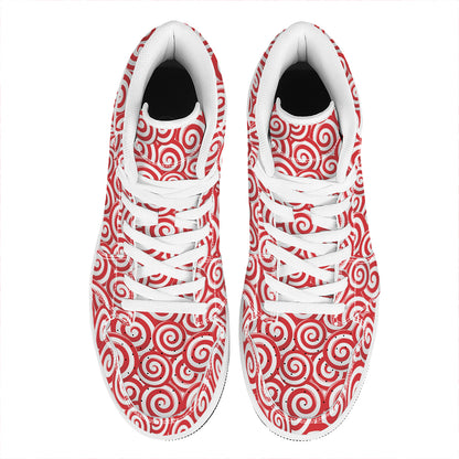 Red Lollipop Candy Pattern Print High Top Leather Sneakers