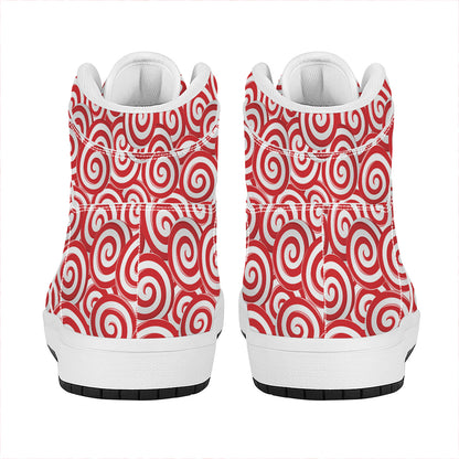 Red Lollipop Candy Pattern Print High Top Leather Sneakers