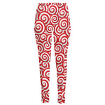 Red Lollipop Candy Pattern Print High-Waisted Pocket Leggings