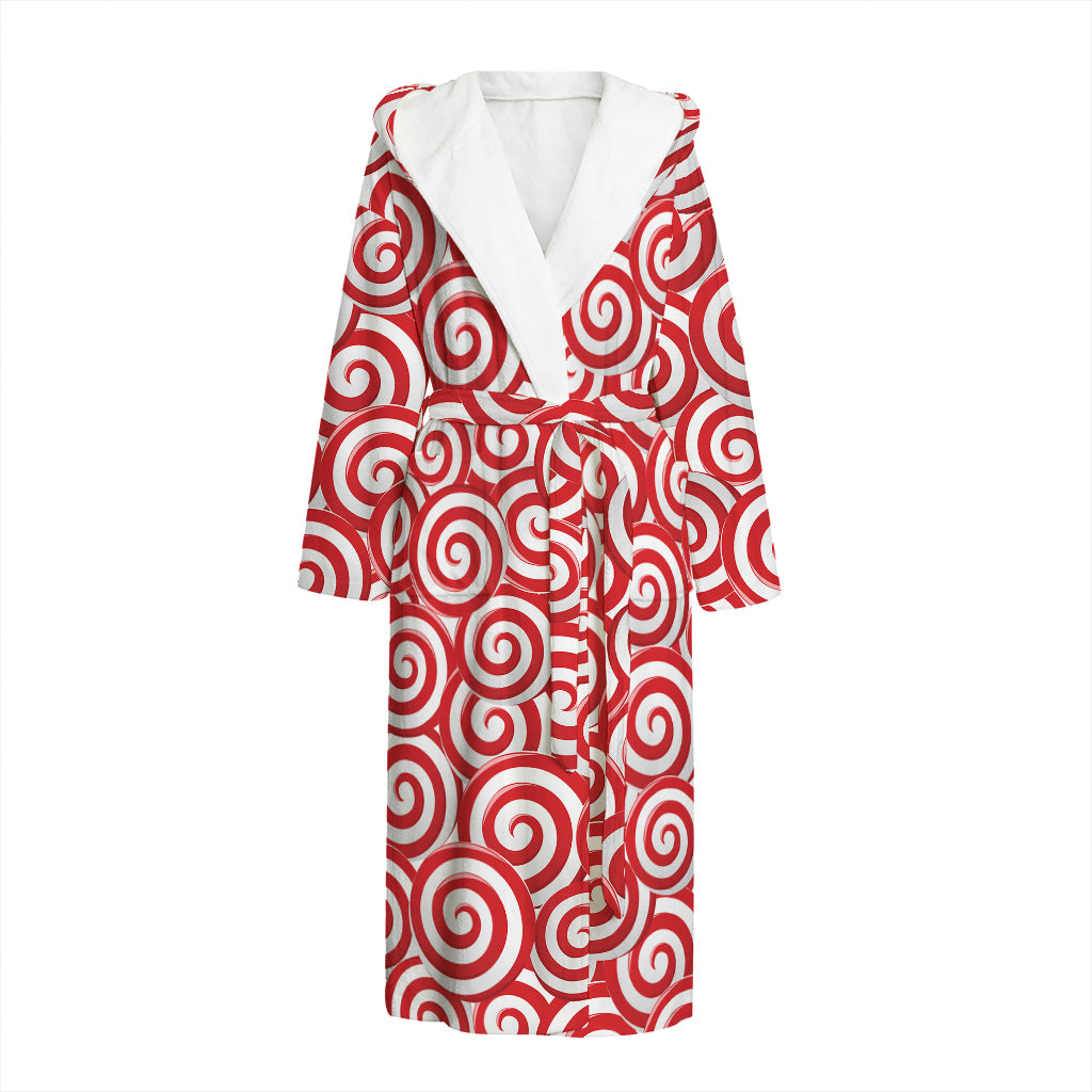 Red Lollipop Candy Pattern Print Hooded Bathrobe