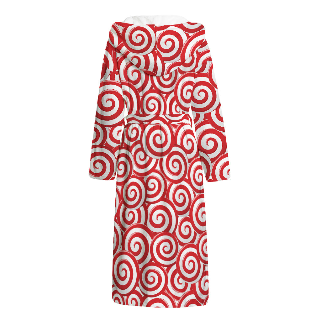 Red Lollipop Candy Pattern Print Hooded Bathrobe