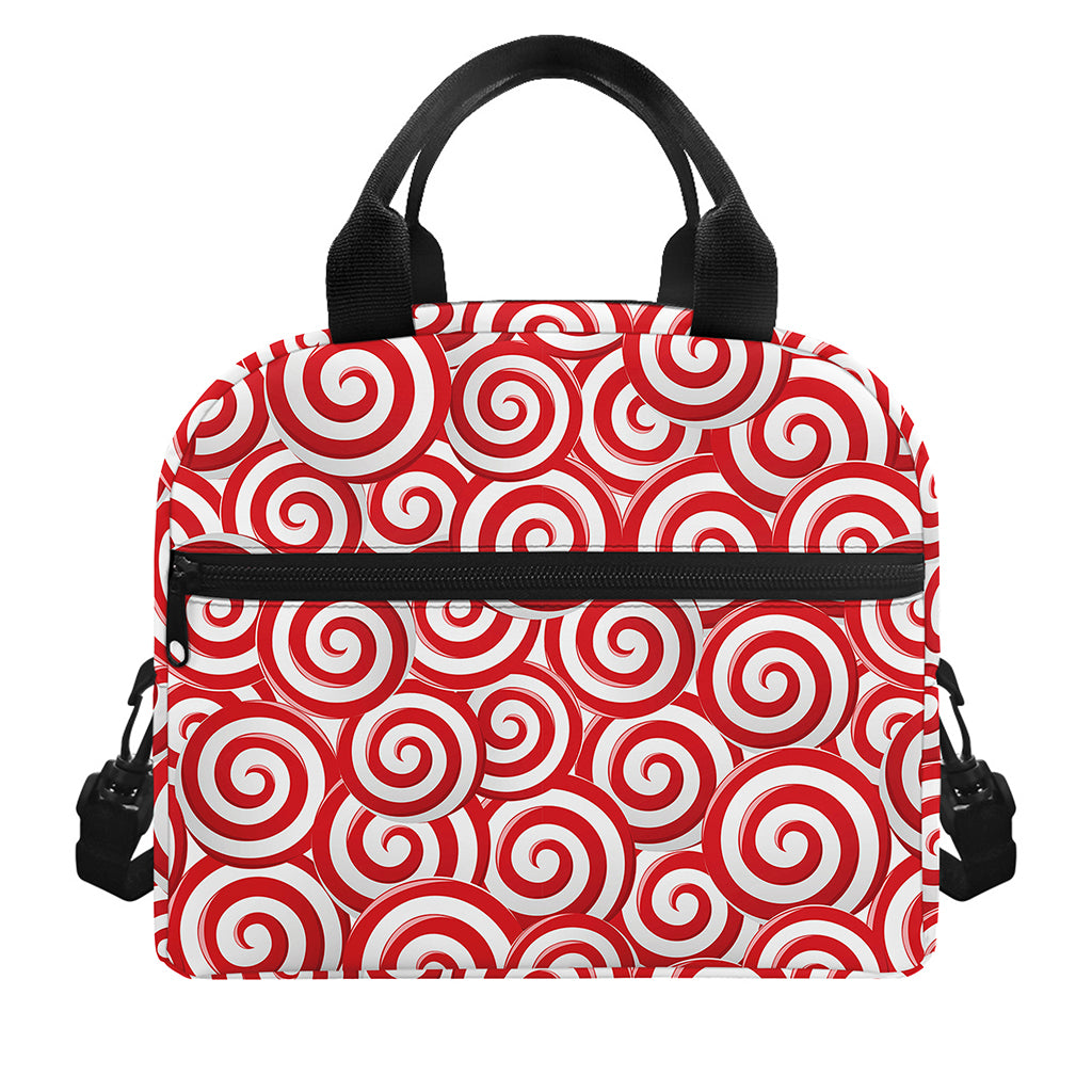 Red Lollipop Candy Pattern Print Insulated Lunch Bag