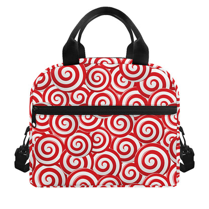 Red Lollipop Candy Pattern Print Insulated Lunch Bag