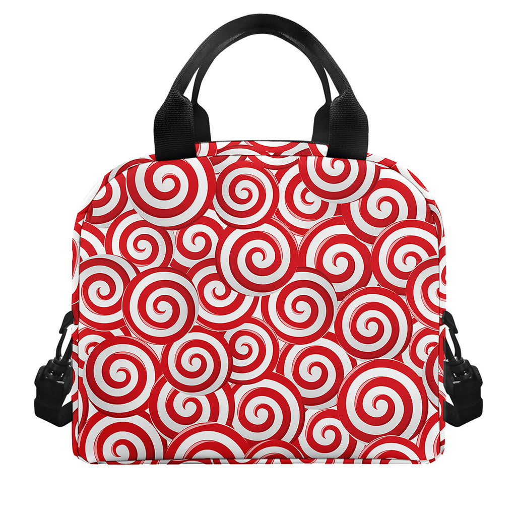 Red Lollipop Candy Pattern Print Insulated Lunch Bag