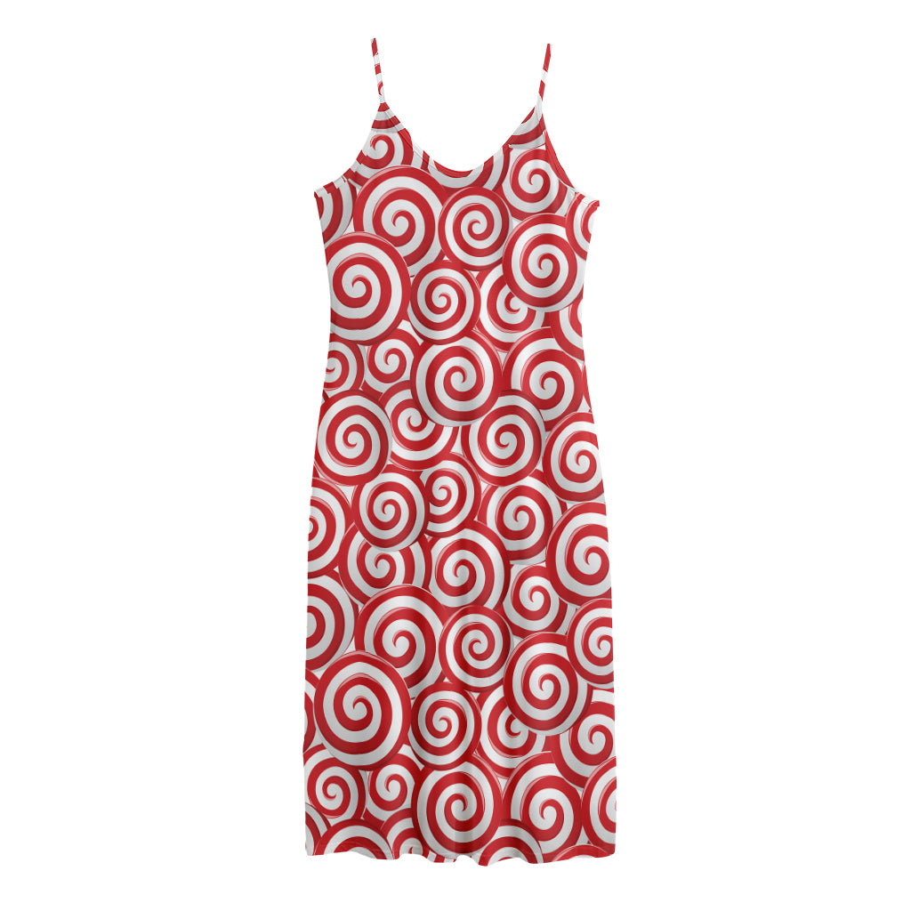 Red Lollipop Candy Pattern Print Jersey Midi Cami Dress