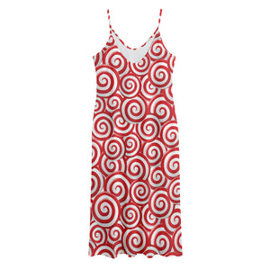 Red Lollipop Candy Pattern Print Jersey Midi Cami Dress