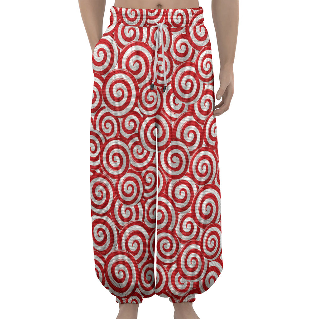 Red Lollipop Candy Pattern Print Lantern Pants
