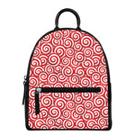 Red Lollipop Candy Pattern Print Leather Backpack