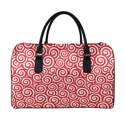 Red Lollipop Candy Pattern Print Leather Duffle Bag