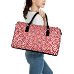 Red Lollipop Candy Pattern Print Leather Duffle Bag