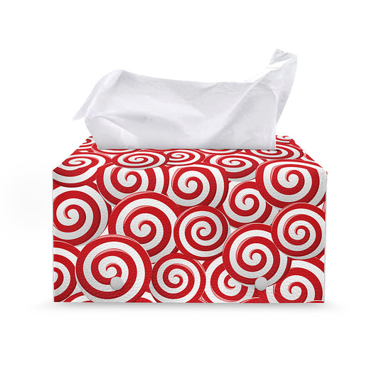 Red Lollipop Candy Pattern Print Leather Tissue Box Cover