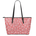 Red Lollipop Candy Pattern Print Leather Tote Bag With Zipper