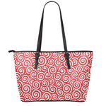 Red Lollipop Candy Pattern Print Leather Tote Bag