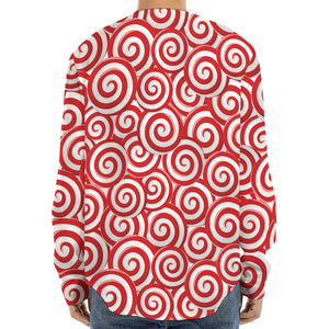 Red Lollipop Candy Pattern Print Long Sleeve Baseball Jersey