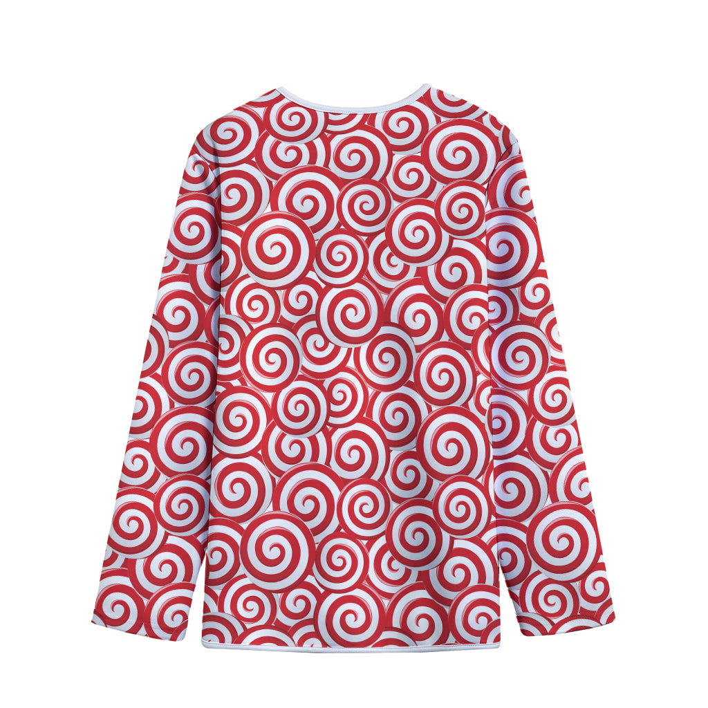 Red Lollipop Candy Pattern Print Long Sleeve Short Coat