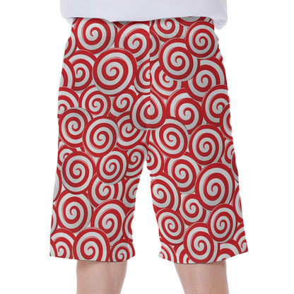 Red Lollipop Candy Pattern Print Men's Beach Shorts