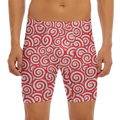 Red Lollipop Candy Pattern Print Men's Long Boxer Briefs