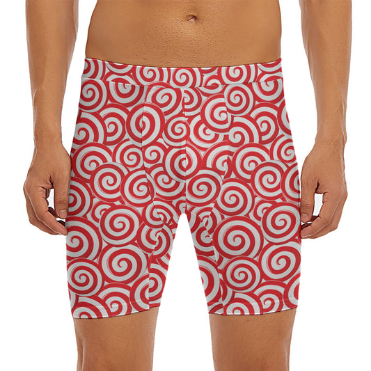 Red Lollipop Candy Pattern Print Men's Long Boxer Briefs