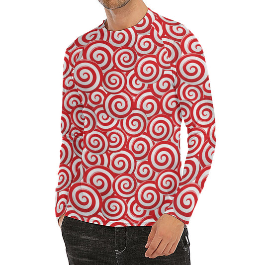 Red Lollipop Candy Pattern Print Men's Long Sleeve Rash Guard