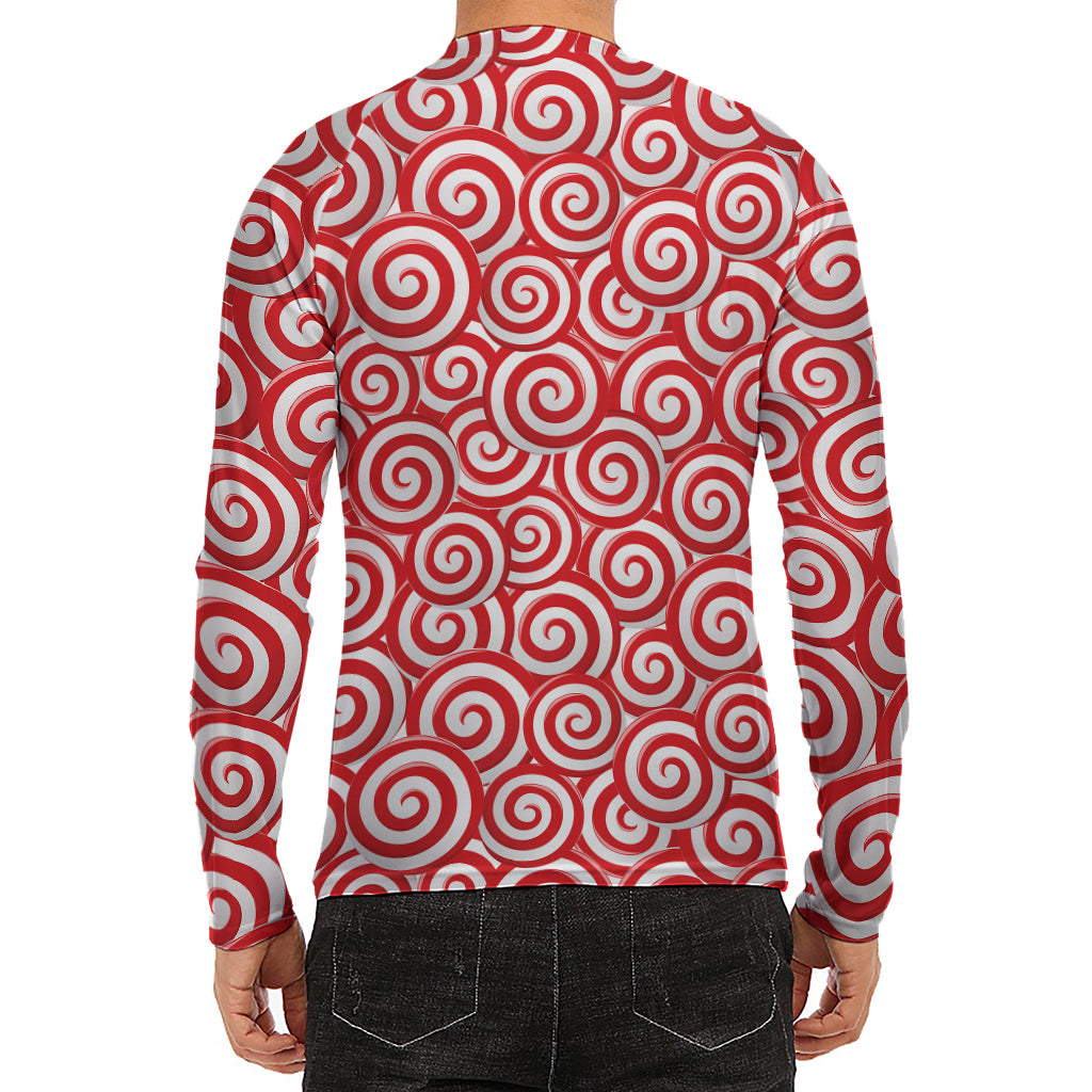 Red Lollipop Candy Pattern Print Men's Long Sleeve Rash Guard