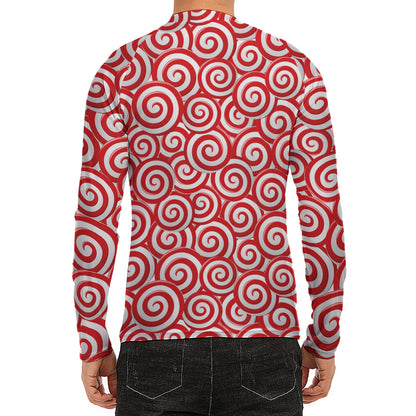 Red Lollipop Candy Pattern Print Men's Long Sleeve Rash Guard