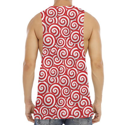 Red Lollipop Candy Pattern Print Men's Muscle Tank Top
