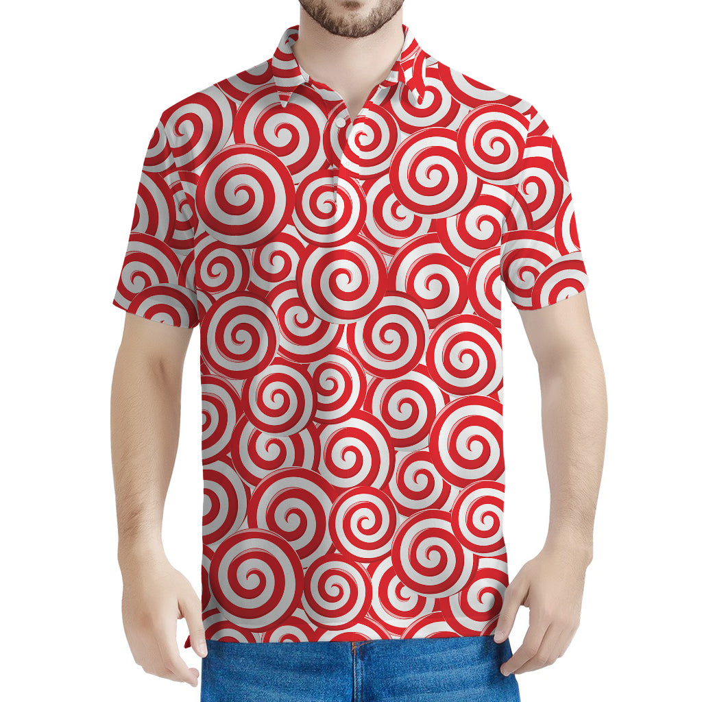 Red Lollipop Candy Pattern Print Men's Polo Shirt