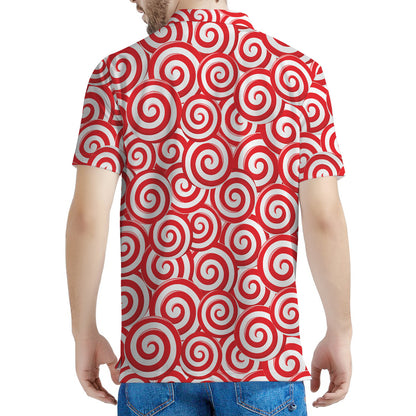 Red Lollipop Candy Pattern Print Men's Polo Shirt
