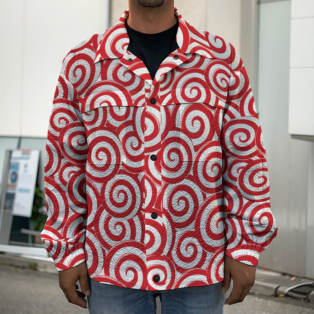 Red Lollipop Candy Pattern Print Men's Shirt Jacket