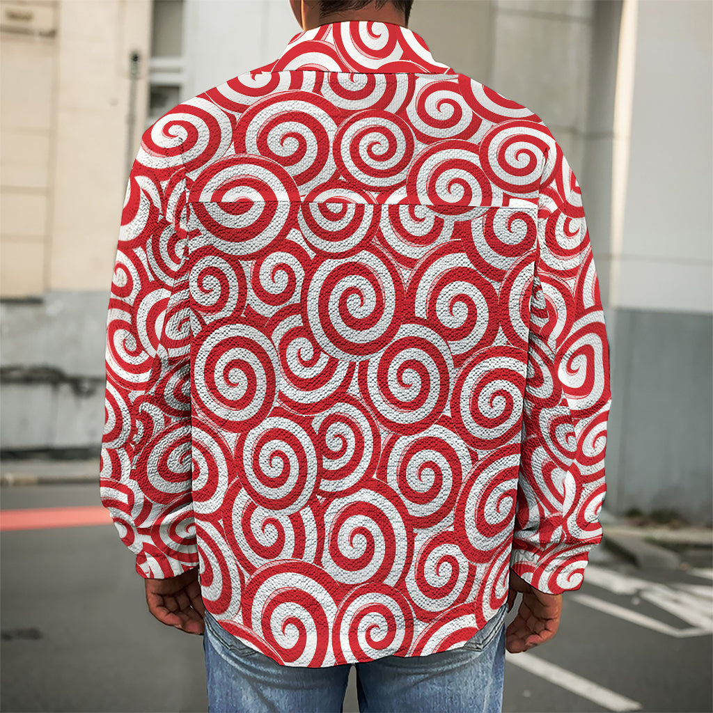 Red Lollipop Candy Pattern Print Men's Shirt Jacket