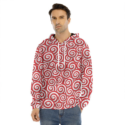 Red Lollipop Candy Pattern Print Men's Velvet Pullover Hoodie
