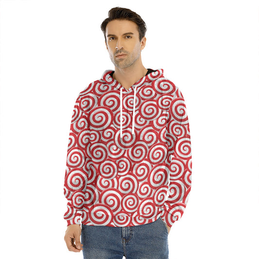 Red Lollipop Candy Pattern Print Men's Velvet Pullover Hoodie