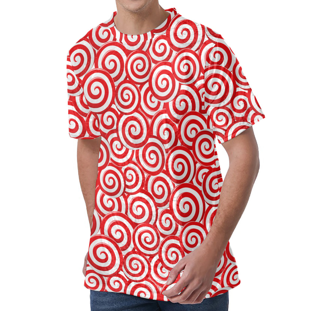 Red Lollipop Candy Pattern Print Men's Velvet T-Shirt