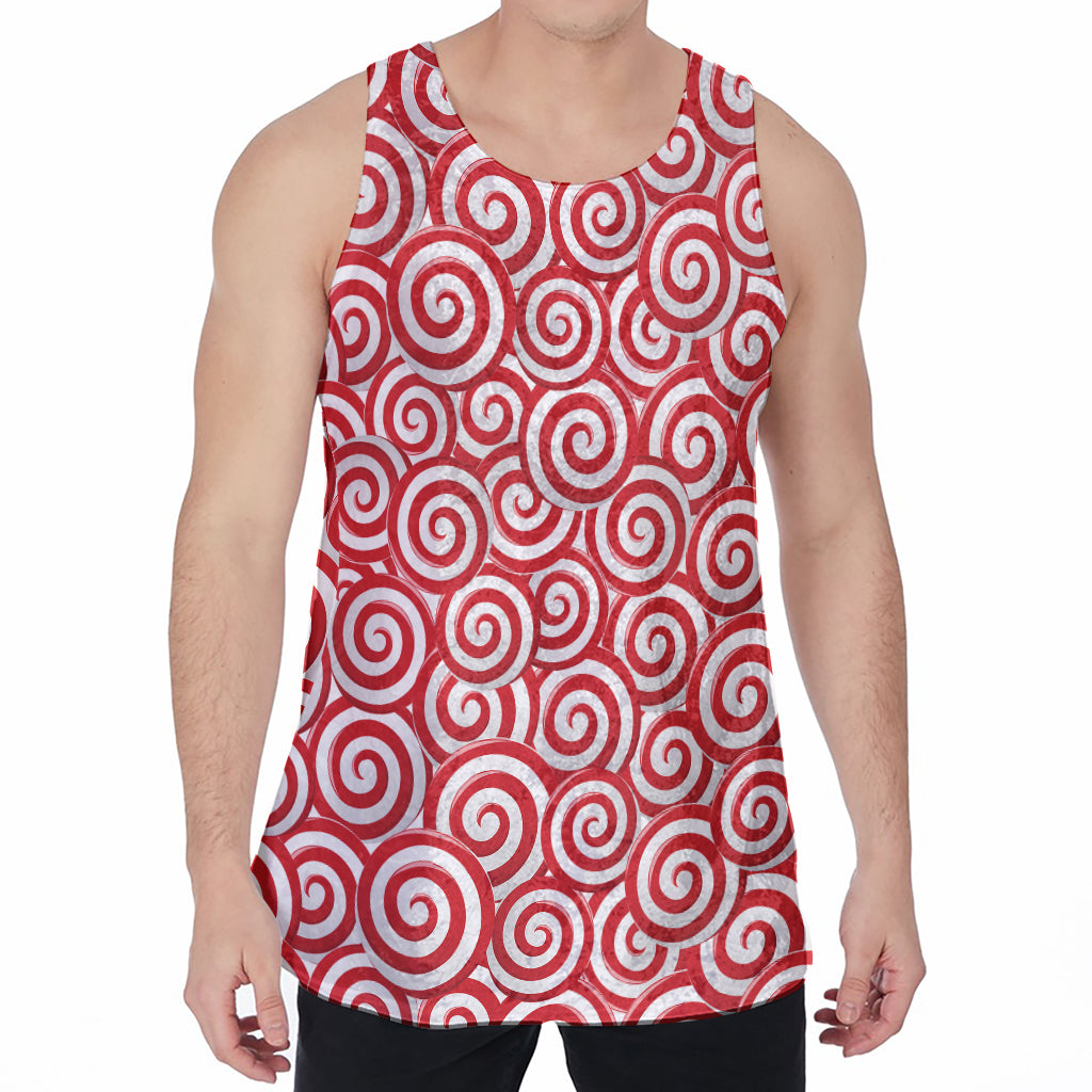 Red Lollipop Candy Pattern Print Men's Velvet Tank Top