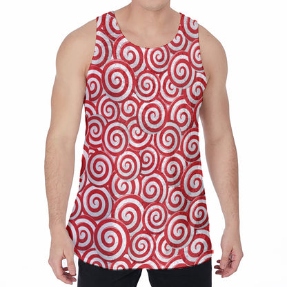Red Lollipop Candy Pattern Print Men's Velvet Tank Top