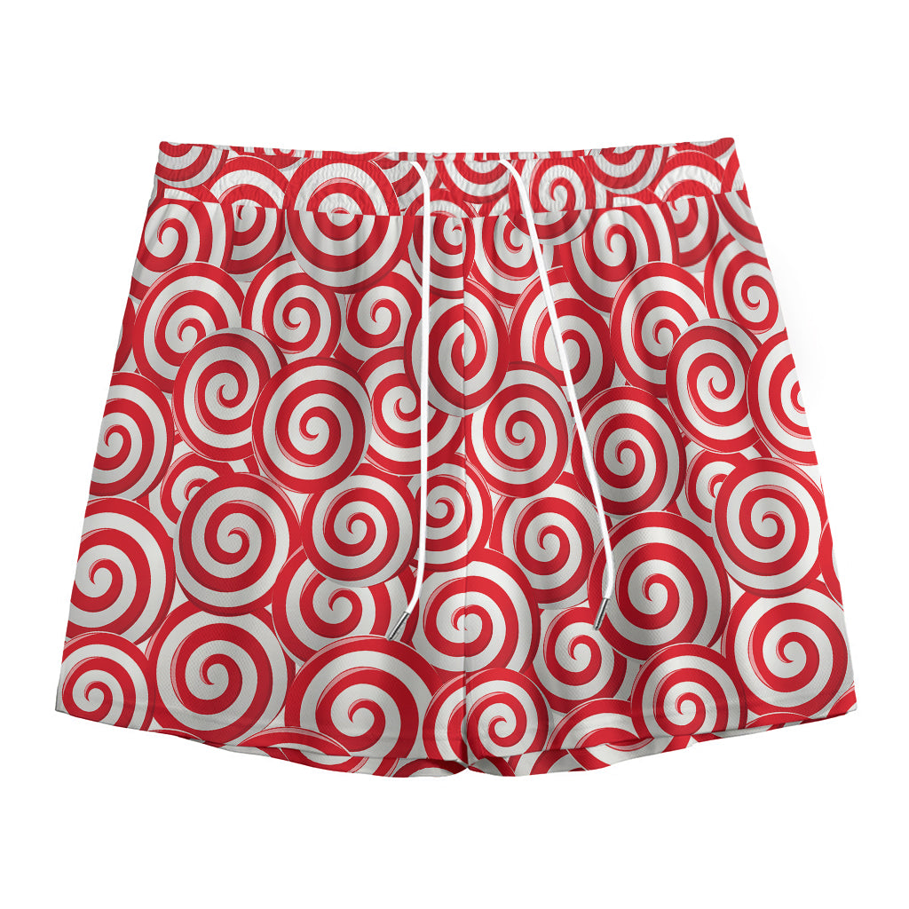 Red Lollipop Candy Pattern Print Mesh Shorts