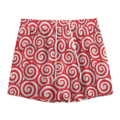 Red Lollipop Candy Pattern Print Mesh Shorts