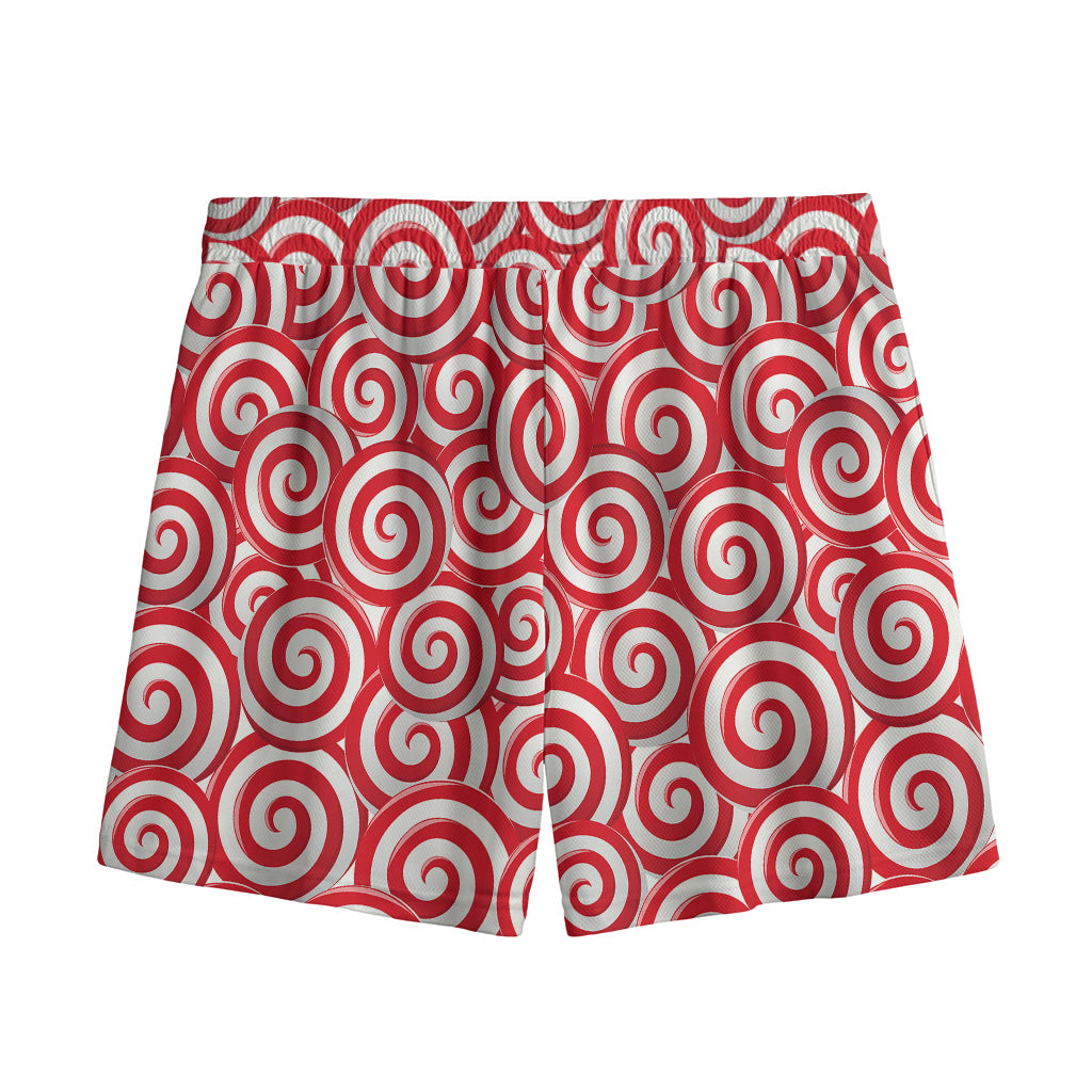 Red Lollipop Candy Pattern Print Mesh Shorts