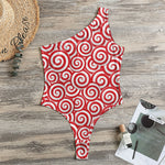 Red Lollipop Candy Pattern Print One Shoulder Bodysuit