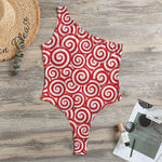 Red Lollipop Candy Pattern Print One Shoulder Bodysuit
